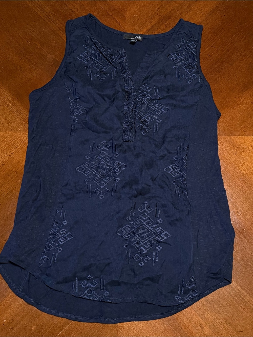 Navy Sleeveless Embroidered V-Neck Camisole